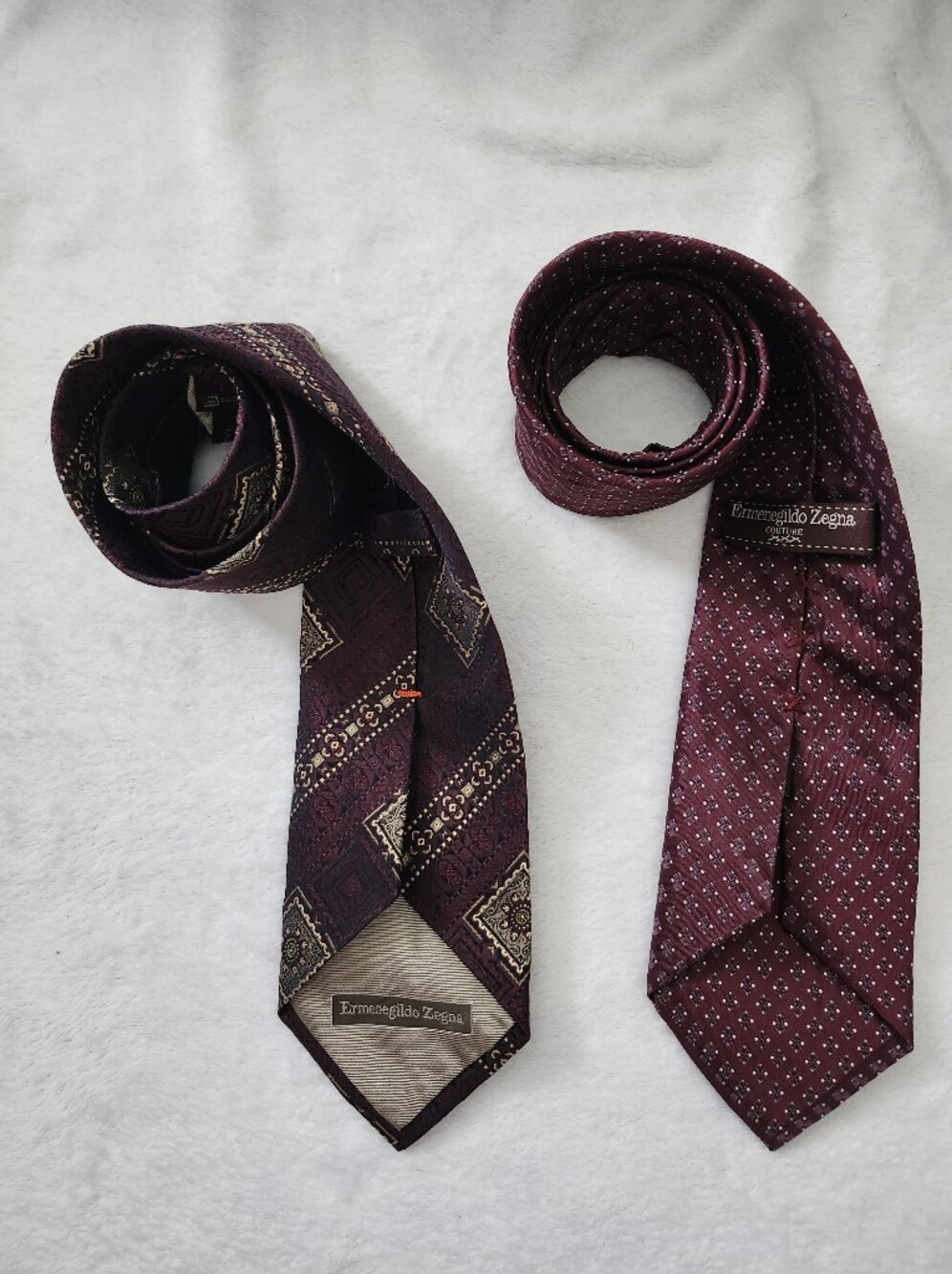 ERMENEGILDO ZEGNA Luxury Silk Tie Lot of 2 Burgundy/Maroon Ties